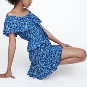 Zara Mini Blue Floral Dress W/under shorts SZ Small